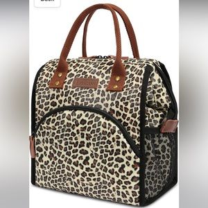Lokass large Leopard lunch bag cooling bag with front and side pockets